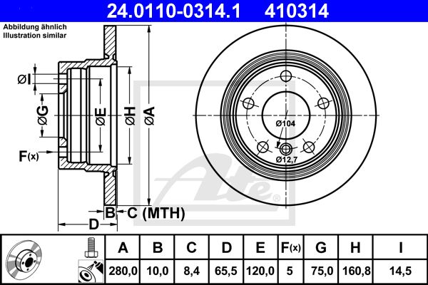 ATE 24.0110-0314.1 Диск тормозной задний! BMW E87 1.6/1.8/1.8D M47/N42/N45 04>