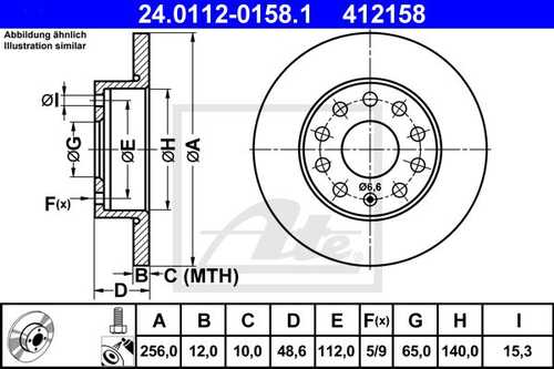 ATE 24.0112-0158.1 Диск тормозной задний! Audi A3, Skoda Octavia, VW Touran 1.4-2.0TDi 03>