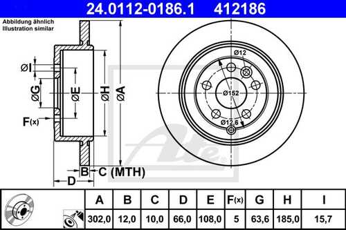 ATE 24.0112-0186.1 Диск тормозной задний! Land Rover Freelander 2.2TD 06>