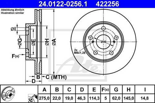 ATE 24.0122-0256.1 Диск тормозной передний! Toyota Auris 1.4/1.6 VVTi 07>