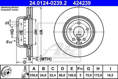 ATE 24.0124-0239.2 Диск тормозной передний! с покрытием BMW F10/F11 10>