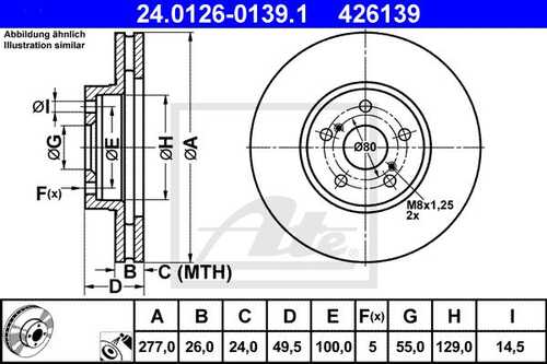 ATE 24.0126-0139.1 Диск тормозной передний! Toyota Avensis 1.8/2.0 03>