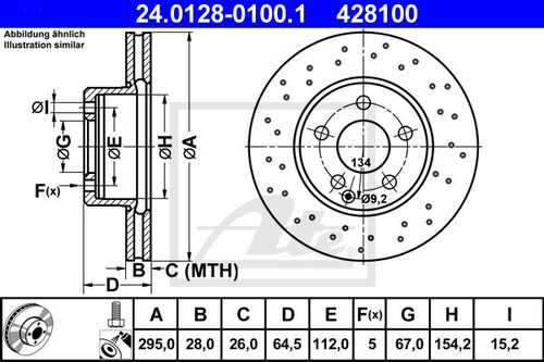 ATE 24.0128-0100.1 Диск тормозной передний! MB W204/S204 1.8/2.1/2.5/3.0 07>