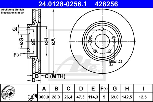 ATE 24.0128-0256.1 Диск тормозной передний! 300x28 Hyundai ix35/Sonata/Tucson, KIA Sportage 2.0-3.3 04>