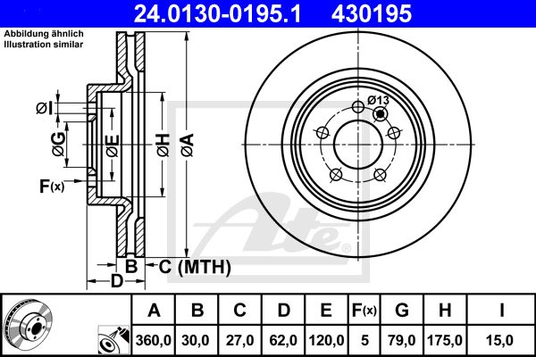 ATE 24.0130-0195.1 Диск тормозной передний! Land Rover Range Rover Sport 4.2i/3.6TD 05>