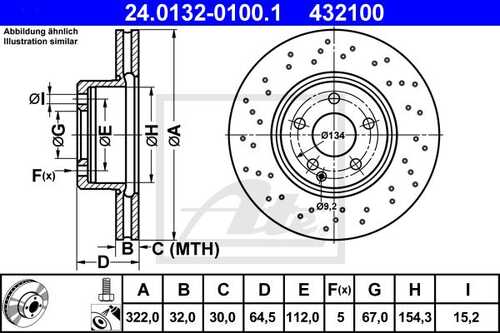 ATE 24.0132-0100.1 Диск тормозной передний! MB W204/S204/W212 2.8/3.5i/3.0/3.2CDi 07>