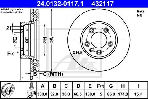 ATE 24.0132-0117.1 Диск тормозной передний! левый VW Touareg 3.2-5.0TDi 02> 17'