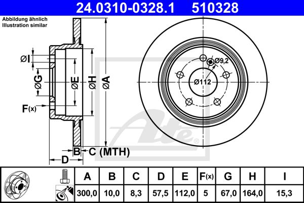 ATE 24.0310-0328.1 Диск тормозной задний! MB W204/S204 1.8/2.1/2.5/3.0 07>