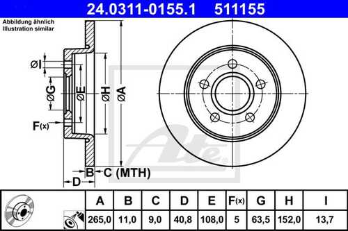 ATE 24 0311 0155 1 24.0311-0155.1 диск тормозной задний! Ford Focus/C-max 1.4-2.0/TDCi 04>