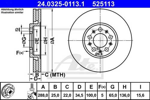 ATE 24 0325 0113 1 24.0325-0113.1 диск тормозной передний! Audi A3, VW Bora/Golf 1.8T/2.3/1.9TDi 96>