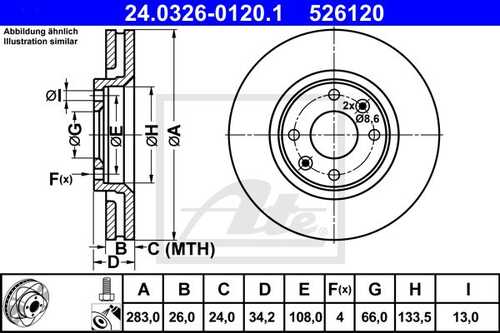 ATE 24.0326-0120.1 Диск тормозной передний! Citroen C5, Peugeot 307 1.4-2.0HDi 00>