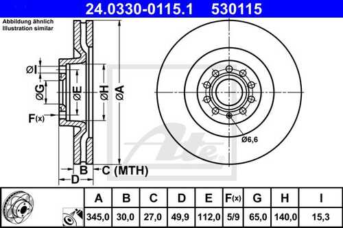 ATE 24.0330-0115.1 Диск тормозной передний! Audi A3, VW Passat/Golf V 3.2FSi 03>