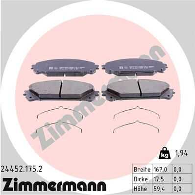 ZIMMERMANN 24452.175.2 Комплект тормозных колодок, дисковый тормоз