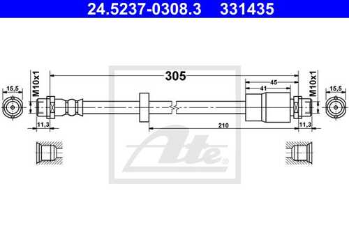 ATE 24.5237-0308.3 Шланг торм. пер.! L=330 Audi A4 1.6-3.2 04>