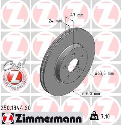 ZIMMERMANN 250134420 Диск тормозной передний! Ford Mondeo 1.8-2.2TD 00>