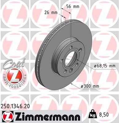 ZIMMERMANN 250.1346.20 Диск тормозной перед. 300x26/56-5x112 FORD, SEAT, VW ALHAMBRA 1.8 T 20V 97>10, 1.9 TDI