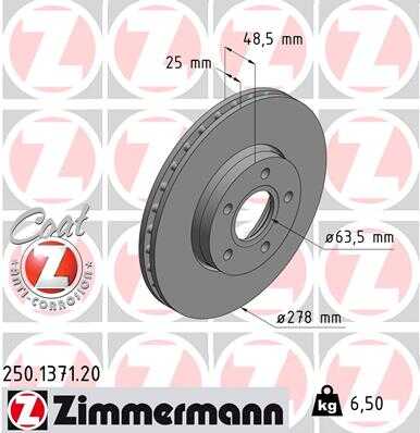 ZIMMERMANN 250137120 Диск тормозной передний! Ford Focus/C-MAX 1.0-1.6/1.6TDCi 10>