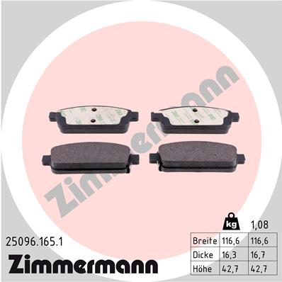 ZIMMERMANN 250961651 Колодки дисковые задние! Chevrolet Cruze/Orlando 1.4-2.0 09>