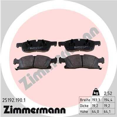 ZIMMERMANN 25192.190.1 Комплект тормозных колодок, дисковый тормоз