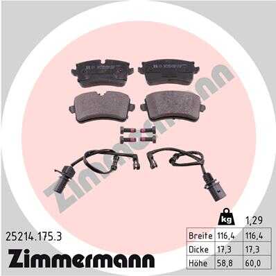 ZIMMERMANN 25214.175.3 Колодки дисковые задн. 116x60x18 Audi A8 3.0FSi/4.2FSi/3.0TDi/4.2TDi Quattro 09>