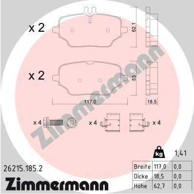 ZIMMERMANN 262151852 Колодки дисковые задн. 117x53x19 MB GLE 300 d 4-matic 18>21, 350, 19>21, 4