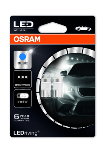 OSRAM 2850BL-02B Комплект ламп LEDRIVING! 2шт. (W5W) 12V 1W W2.1x9.5d premium/ голубовато-белый/ 6800K