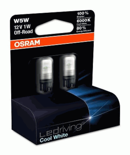 OSRAM 2850CW-02B Комплект ламп LEDRIVING! 2шт. (W5W) 12V 1W W2.1x9.5d premium/ хол. белый/ 6000K