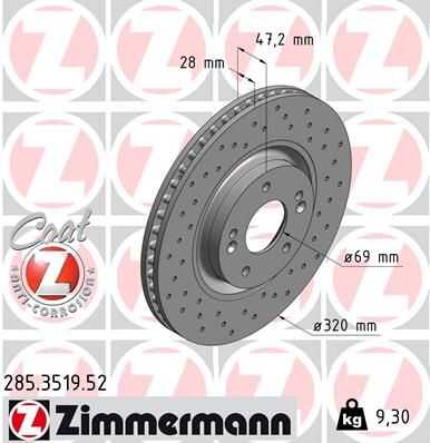 ZIMMERMANN 285.3519.52 Тормозной диск