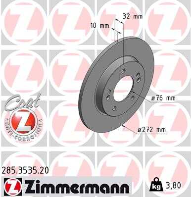 ZIMMERMANN 285.3535.20 Диск тормозной задн. 272x10/32-5x114 HYUNDAI, KIA CEED 1.0 T-GDI 18>, 19>, 1.4