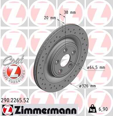 ZIMMERMANN 290.2265.52 Диск тормозной задний! SPORT Jaguar XJ 8 3.2/4.0 97>