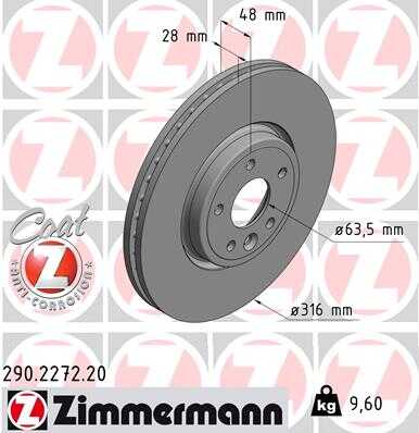 ZIMMERMANN 290227220 Диск тормозной перед. 316x28/48-5x108 Jaguar E-Pace 17>, Land Rover Discovery Sport 2