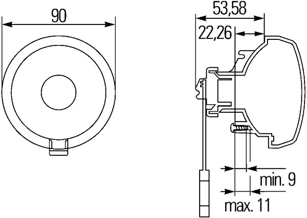 BEHRHELLA 2BA965039147 Фонарь указателя поворота! желтый, D90мм, с кабелем Volvo, Liebherr