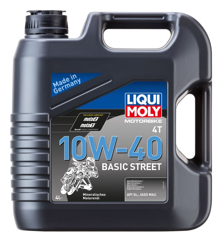 LIQUIMOLY 3046 LiquiMoly 10W40 Motorbike 4T Basic Street (4L) масло моторн.! для мотоциклов минер. api SL, JASO MA2;Моторное масло;Масло ступенчатой коробки передач