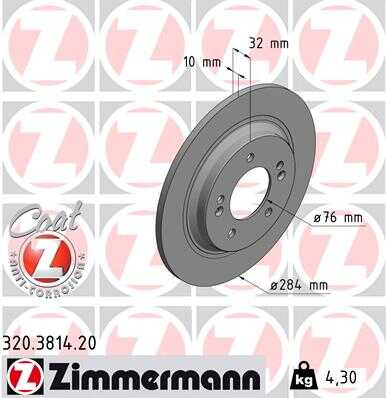 ZIMMERMANN 320381420 Диск тормозной задн. 284x10/32-5x114 KIA Optima 12>