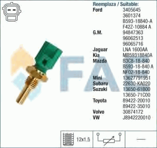 FAE 33250 Датчик температуры охл. жидк.! Mazda 323 1.3-2.0i/1.7TD/2.0D 91>, Toyota Corolla 1.3-1.8