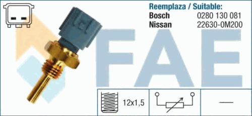 FAE 33460 Датчик, температура охлаждающей жидкости