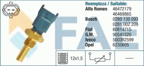 FAE 33490 Датчик темп. ож Opel Astra/Vectra 1.2i-3.0i/1.7-2.2D/Di/DTi