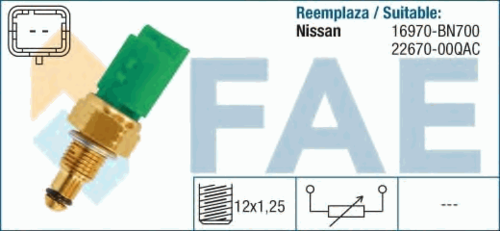 FAE 33695 Датчик температуры охл. жидк.! Nissan Micra/Note/Almera/Kubistar/NV200 1.5DCi 03>