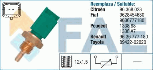 FAE 33705 Датчик температуры охл. жидк.! Peugeot 406, Renault Laguna 1.8-3.0/1.9-2.0HDi 97>