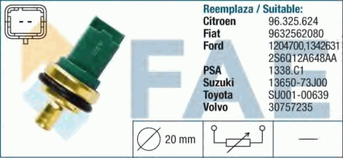 FAE 33706 Датчик температуры охл. жидк.! Citroen Xsara, Peugeot 307, Ford Fiesta 1.4TDCi/2.0HDi