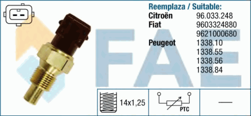 FAE 33792 Датчик температуры охл. жидк.! Citroen ZX/XM/Xantia, Peugeot 306-806 1.0-3.0i/D/TD 91>