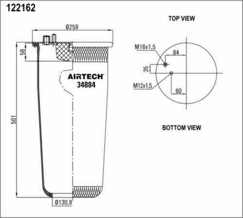 AIRTECH 34884P Пневмоподушка без стак.! 4884N1P01 1шп. M12 1шт. M16 смещ.35 поршень. MAN TGA