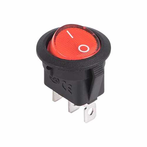 REXANT 36-2585 Выключатель клавишный круглый 12V 20А (3с) ON-OFF красный с подсветкой