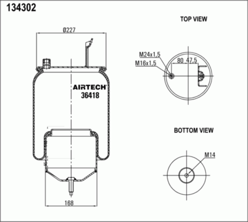 AIRTECH 36418K Пневмоп. со стак.! 1шп-шт. M16/24 смещ.80+кроншт.4отв. порш сталь 1шп. M14Volvo FM/FH9/12/16