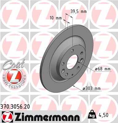 ZIMMERMANN 370305620 Диск тормозной задн. 303x10/40-5x114 Mazda CX-5 2.0 AWD 18>/CX-30 1.8 Skyactiv-D AWD