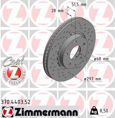 ZIMMERMANN 370.4403.52 Диск тормозной Sport перед. 297x28/52-5x114 Mazda 6/CX-5 2.0/2.2TD 11>