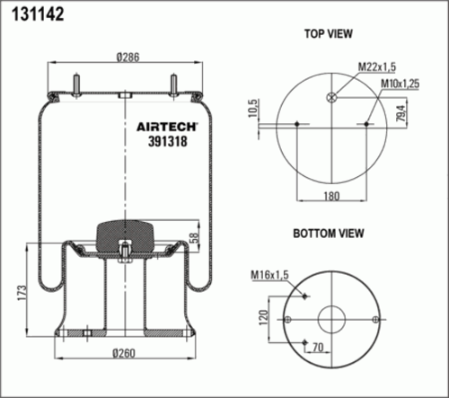 AIRTECH 391318K Пневмопод. со стак. 2 шп. m10смещ.10.1отв. шт. m22. порш. ст.2отв. m16rolfo/cardi/viberti