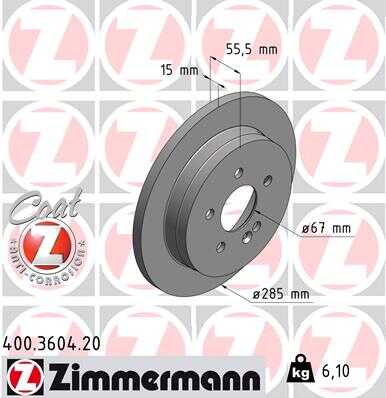 ZIMMERMANN 400.3604.20 Диск тормозной задний! MB W163 2.3-4.3/2.6CDi 98>