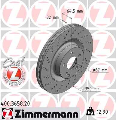 ZIMMERMANN 400.3658.20 Диск тормозной перед. 350x32/64-5x112 MB W221/W216/W230 5.5/4.0D 05>