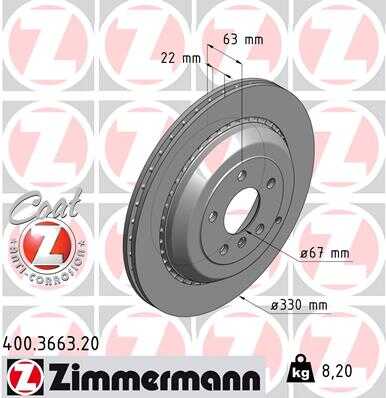 ZIMMERMANN 400.3663.20 Диск тормозной задн. 330x22/63-5x112 MB W164/W251 3.5/5.0/3.0CDi 05>